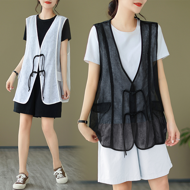 Ethnic Fashion In - Large Size Thin V-Neck Sleeveless Mesh