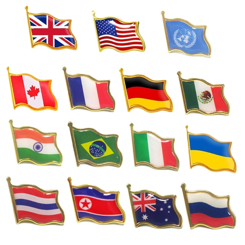 Ethnic Fashion World - 9pcs Country World Flags Brooch Pins