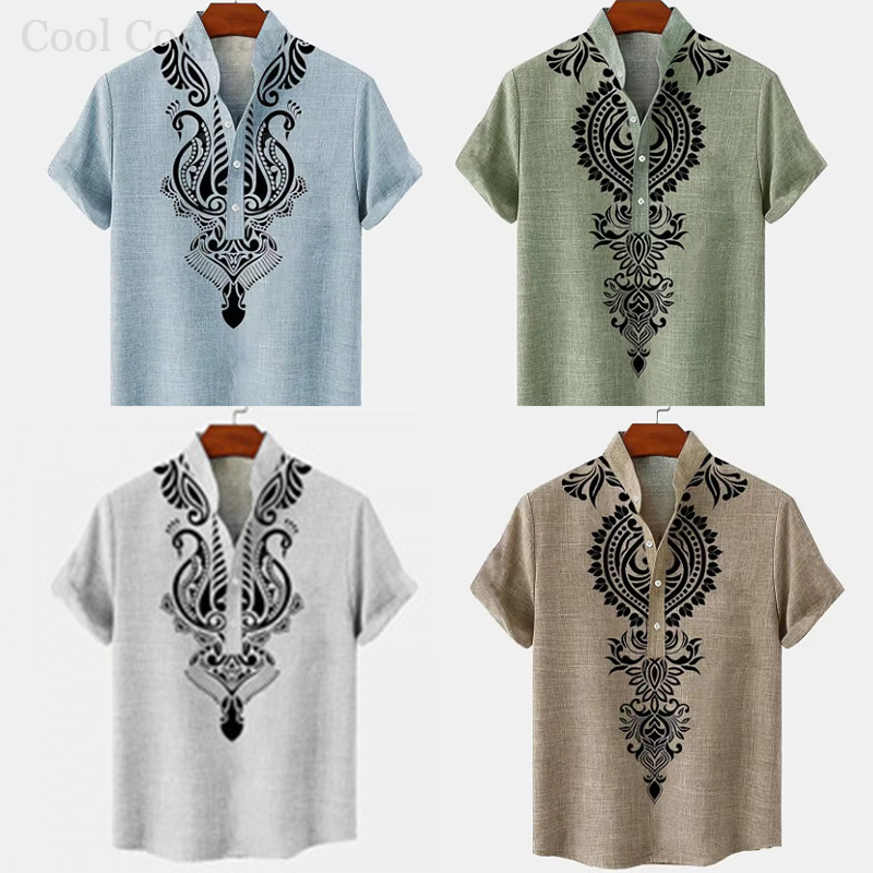 Male Retro Tops Henley Shirt M - Ethnic Fashion Men recension och pris