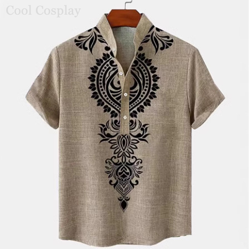 Male Retro Tops Henley Shirt M - Ethnic Fashion Men recension och pris