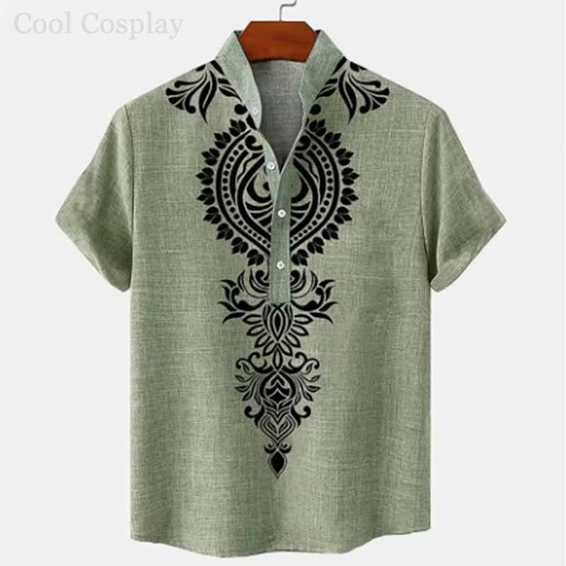 Male Retro Tops Henley Shirt M - Ethnic Fashion Men recension och pris