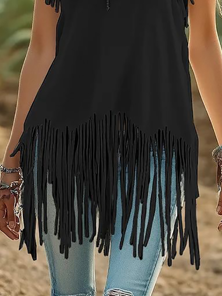 Black Fringed Casual Sleeveles - Ethnic Chic Fashion recension och pris