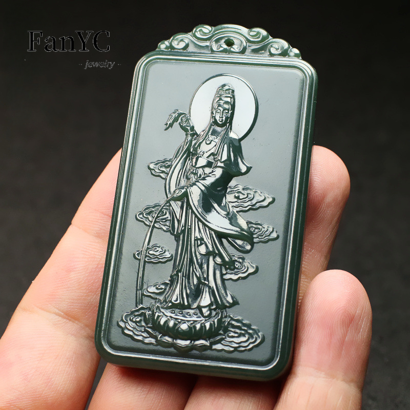 Natural Hetian Jade Qingyu Gua - Ethnic Fashion Men recension och pris