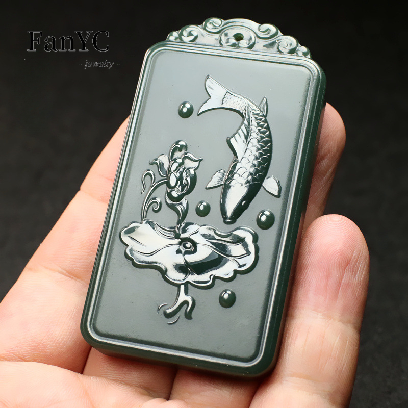 Natural Hetian Jade Qingyu Gua - Ethnic Fashion Men recension och pris